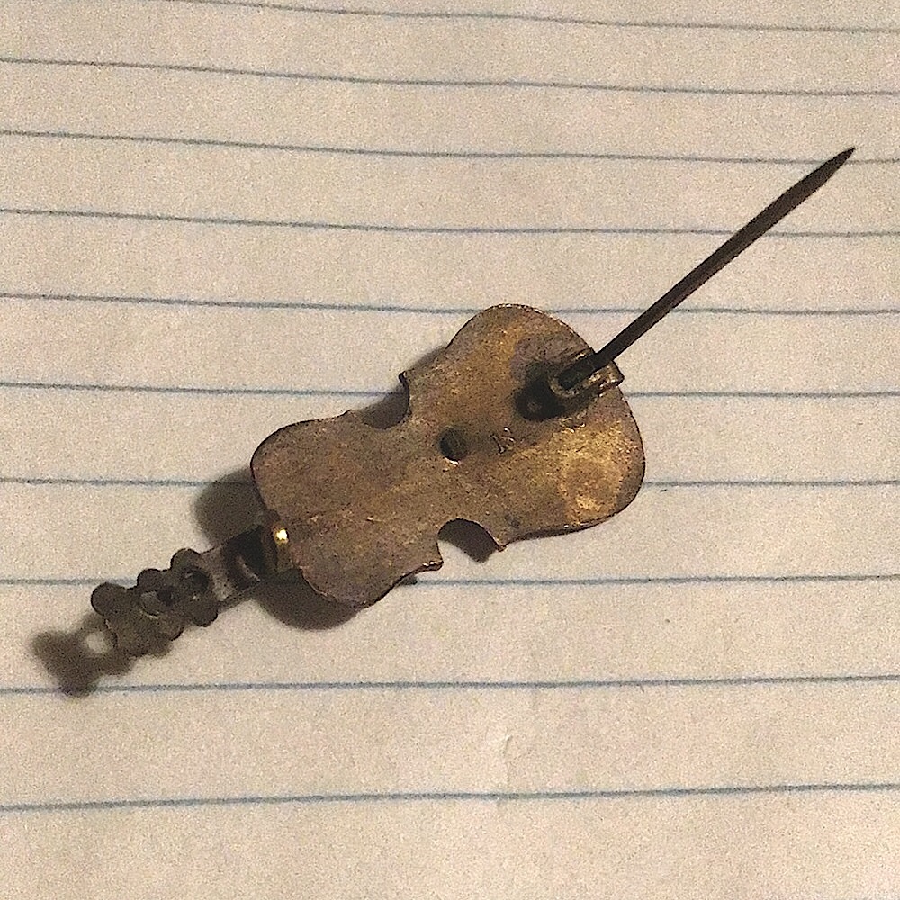 Fiddle or violin estate brooch Antique jewelry enamel instrument c clasp pin - Picture 10 of 13